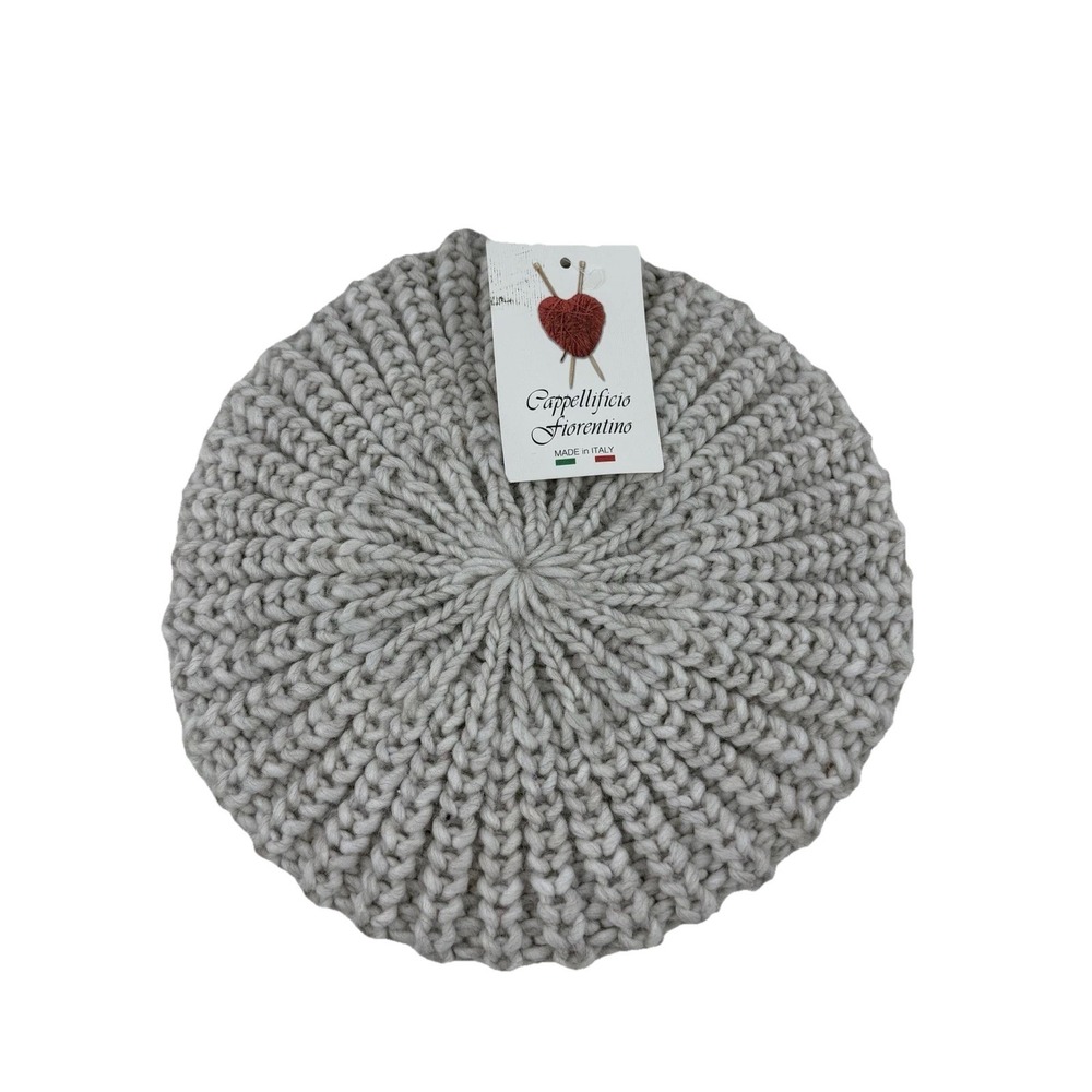 NWT-Cappellificio Fiorentino Crocheted Baret Beige Wool Blend Women's Winter Hat